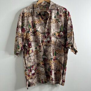 Reyn Spooner Shirt Mens XL Brown Wine Bottles Corks Vineyards Hawaiian Button Up